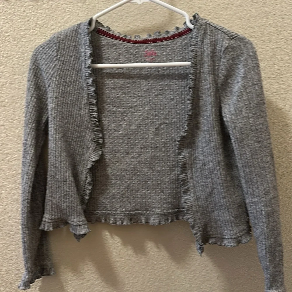 Justice Girls Gray Butterfly Embroidered Cardigan 2-Piece Set Girls Size S (7/8)